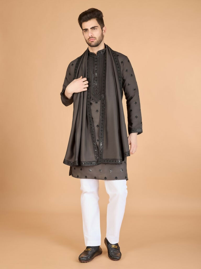 Vastranavya Brown Exclusive Festival Wear Viscose Silk Thread with Sequence Embroidered Work Kurta with Dupatta | Grocsy