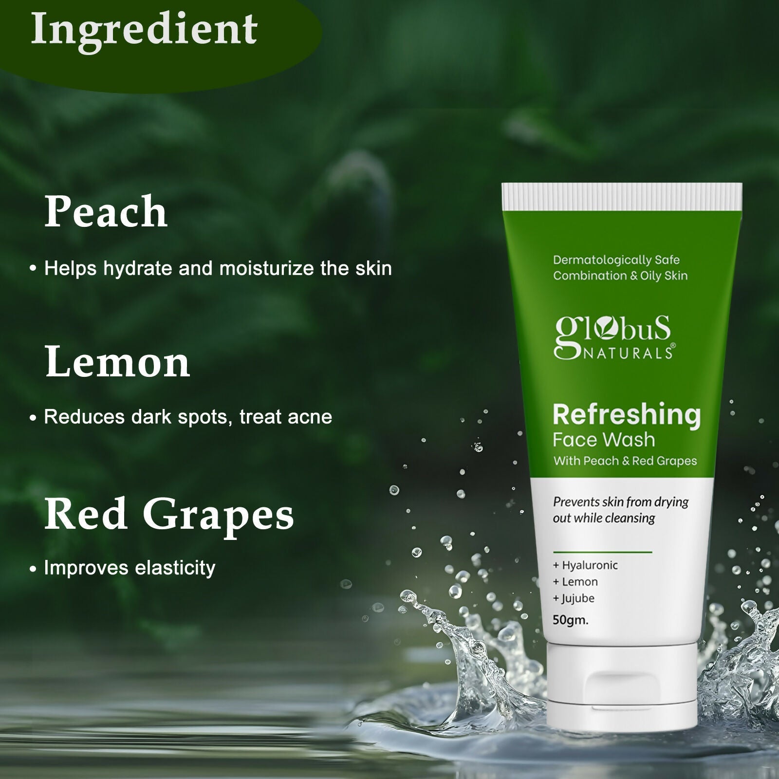 Globus Naturals Refreshing Face Wash with Peach & Red Grapes | Grocsy