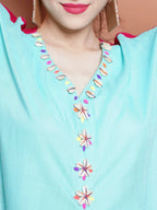 Women Republic Blue And Pink Assyemtrical Kurta Set | Grocsy