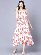 Myshka White Red Floral Layered Midi Dress | Grocsy
