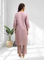 Joban Fashion Pink Linen Embroidered Readymade Long Kurta With Pant | Grocsy