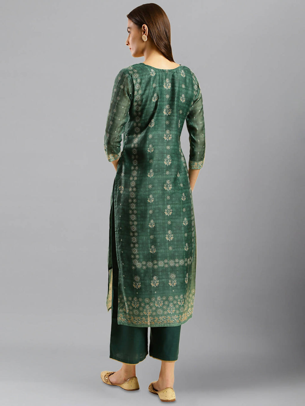 Sea Green Chinon Digital Printed With Hand Work Kurta - Himanshi | Grocsy