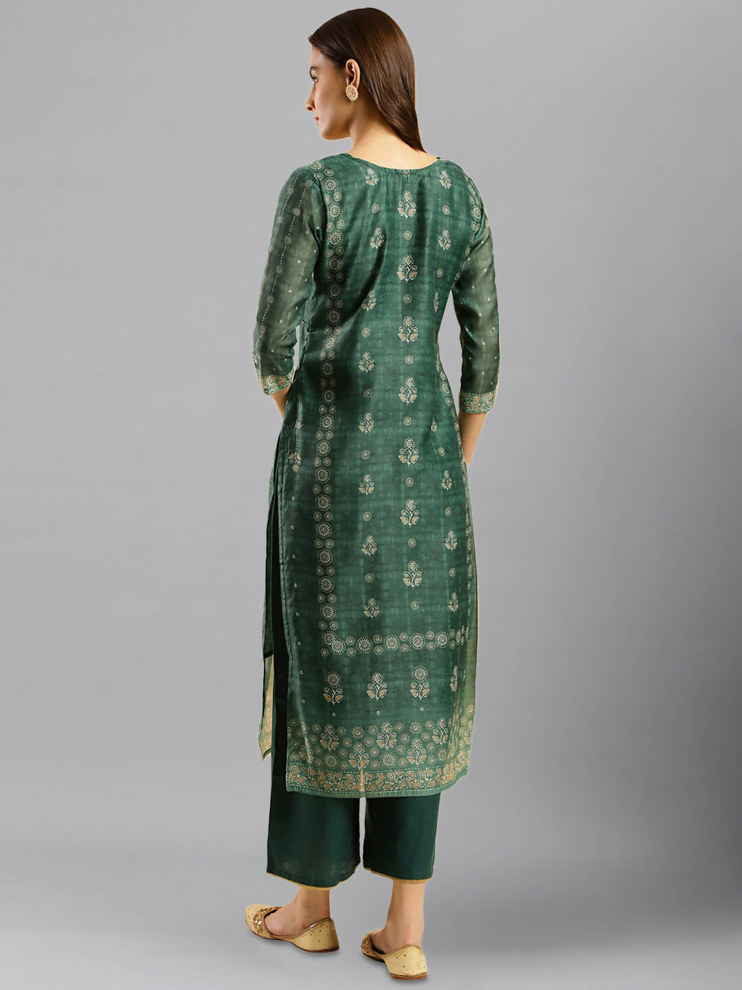 Sea Green Chinon Digital Printed With Hand Work Kurta - Himanshi | Grocsy