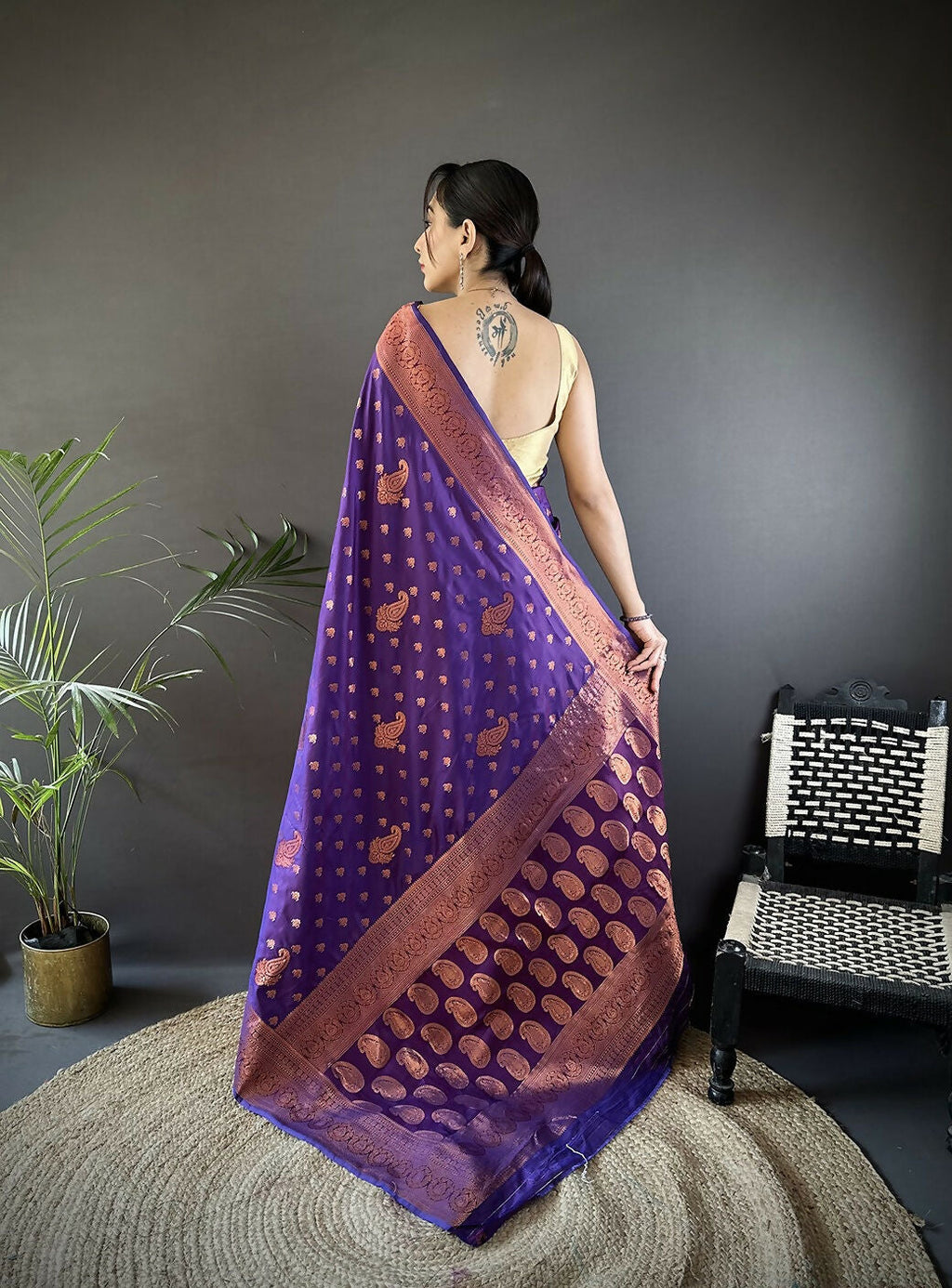 Joban Fashion Banarasi Purple Woven Soft Silk Saree | Grocsy