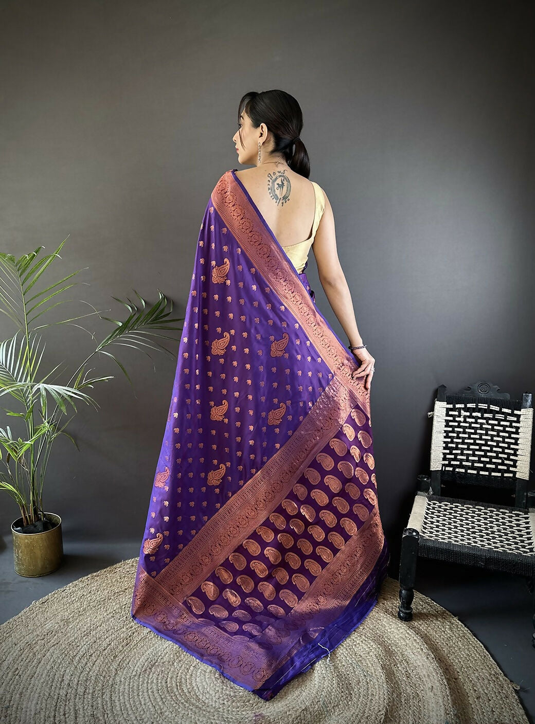 Joban Fashion Banarasi Purple Woven Soft Silk Saree | Grocsy