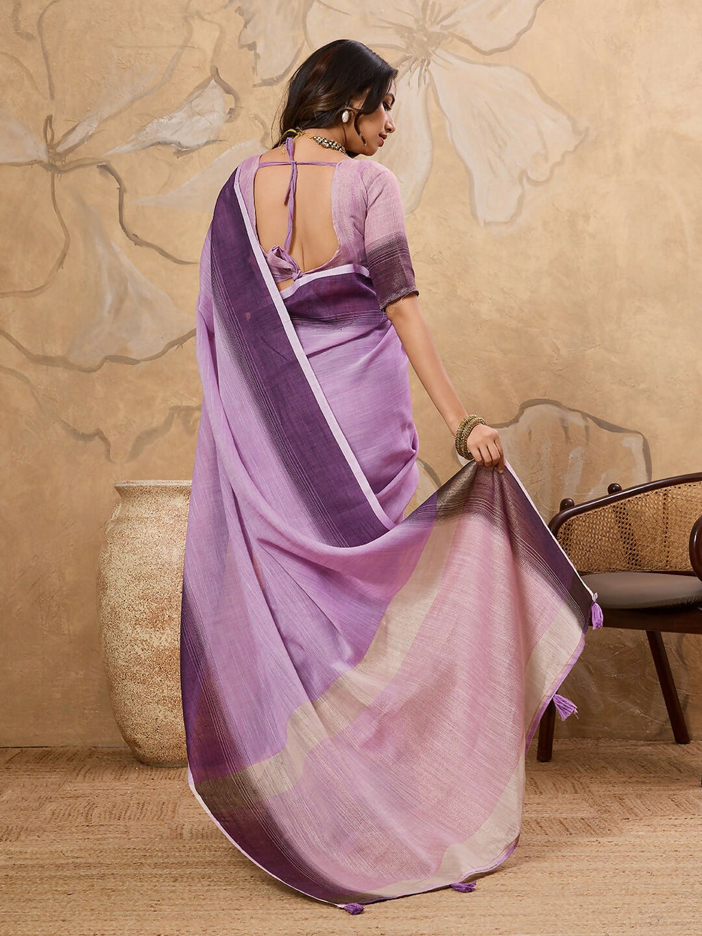Shree Shyam Fashion Purple Linen Saree | Grocsy