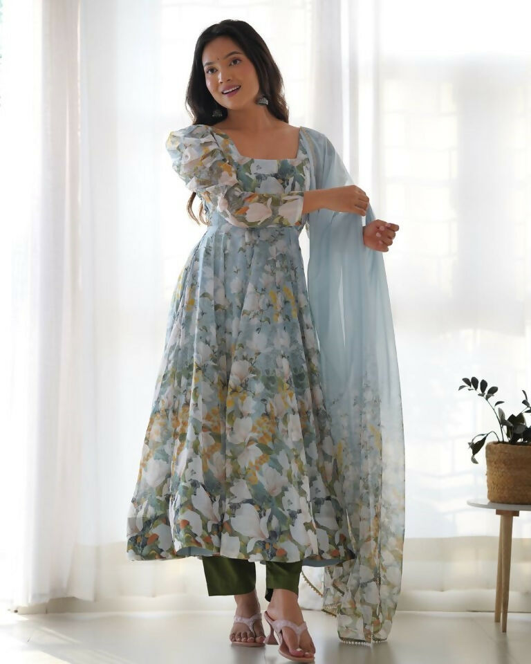 Teeya Creation Multi Color Pure Soft Organza Silk Digital print Party Wear Gown | Grocsy