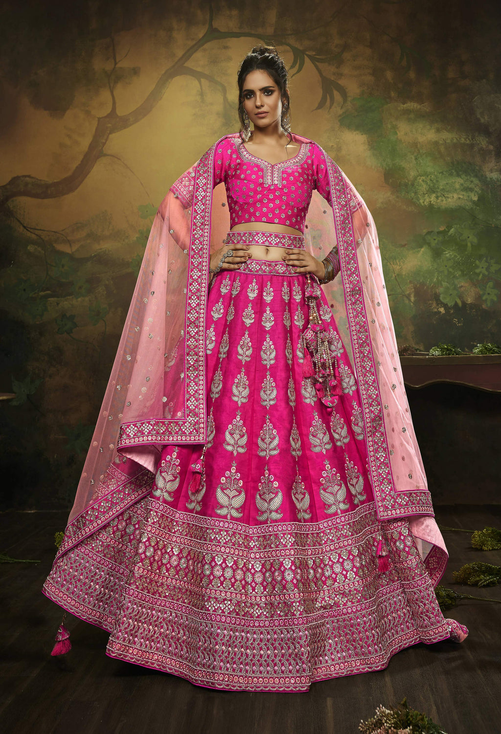 House of Panchhi Pink Pure Silk Moti & Zarkan heavy embroidery Lehenga choli & Dupatta | Grocsy