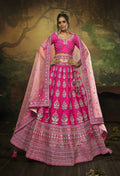 House of Panchhi Pink Pure Silk Moti & Zarkan heavy embroidery Lehenga choli & Dupatta | Grocsy
