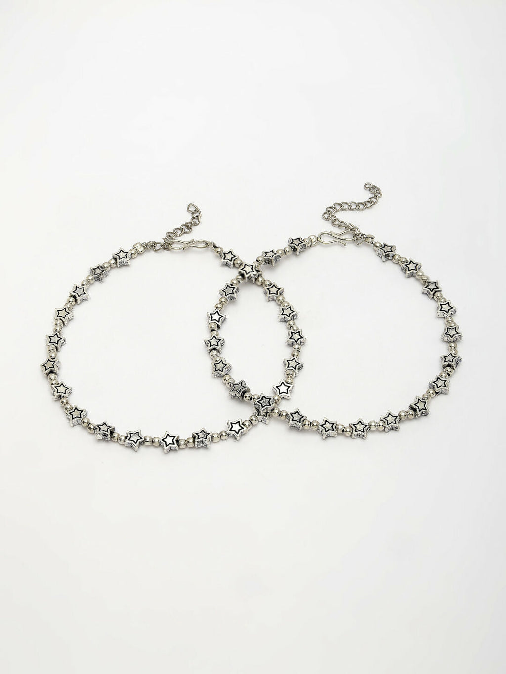 NVR Women's Set of 2 Silver-Plated Star Design Anklets | Grocsy