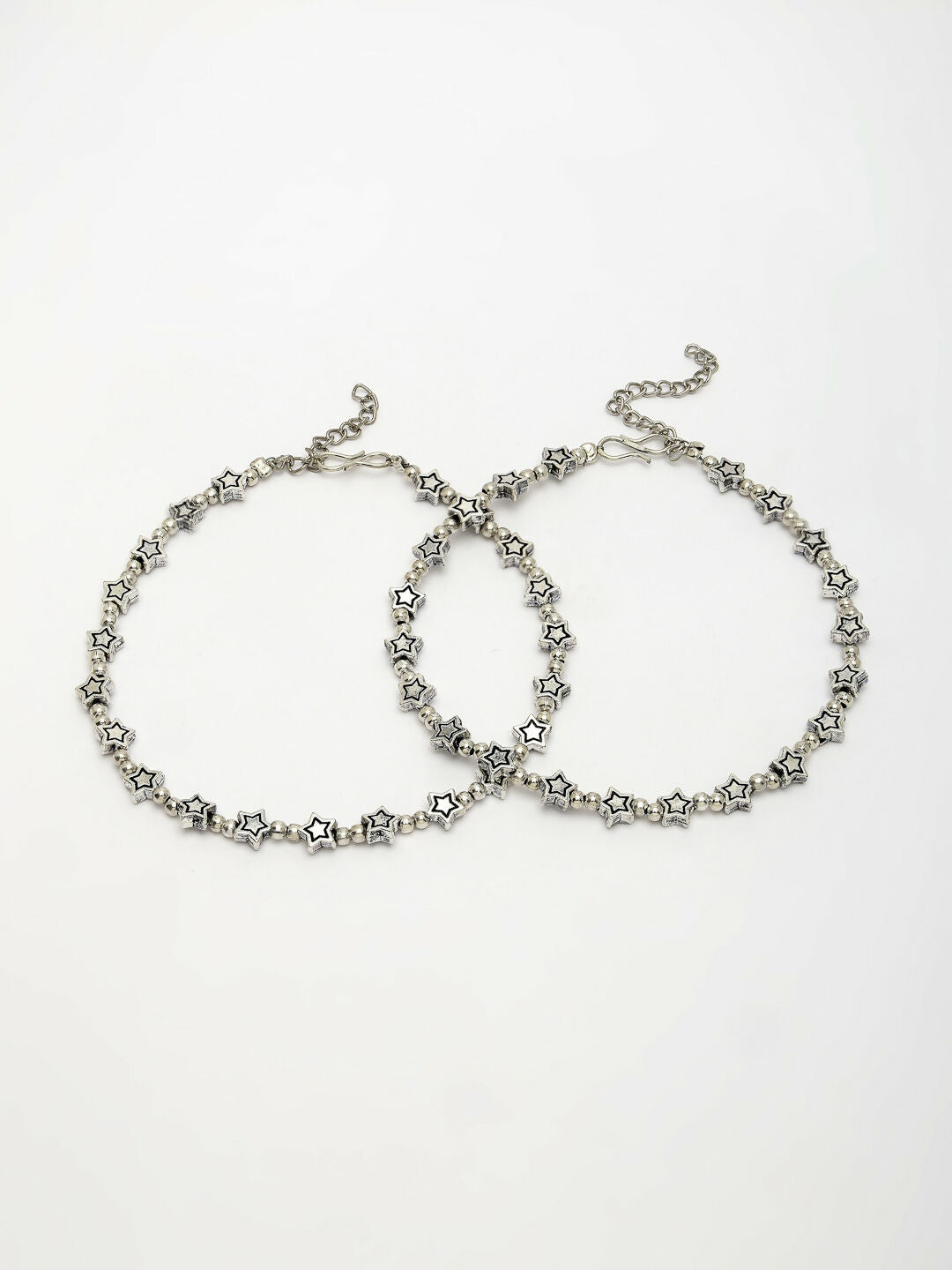 NVR Women's Set of 2 Silver-Plated Star Design Anklets | Grocsy