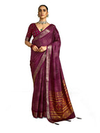 Joban Fashion Maroon Velvet Tussar Silk with Foil Print Saree | Grocsy