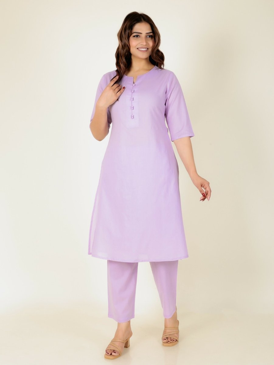 Aramya Pink Soft Cotton Solid Print A-line Kurta Pant Set for Women | Grocsy