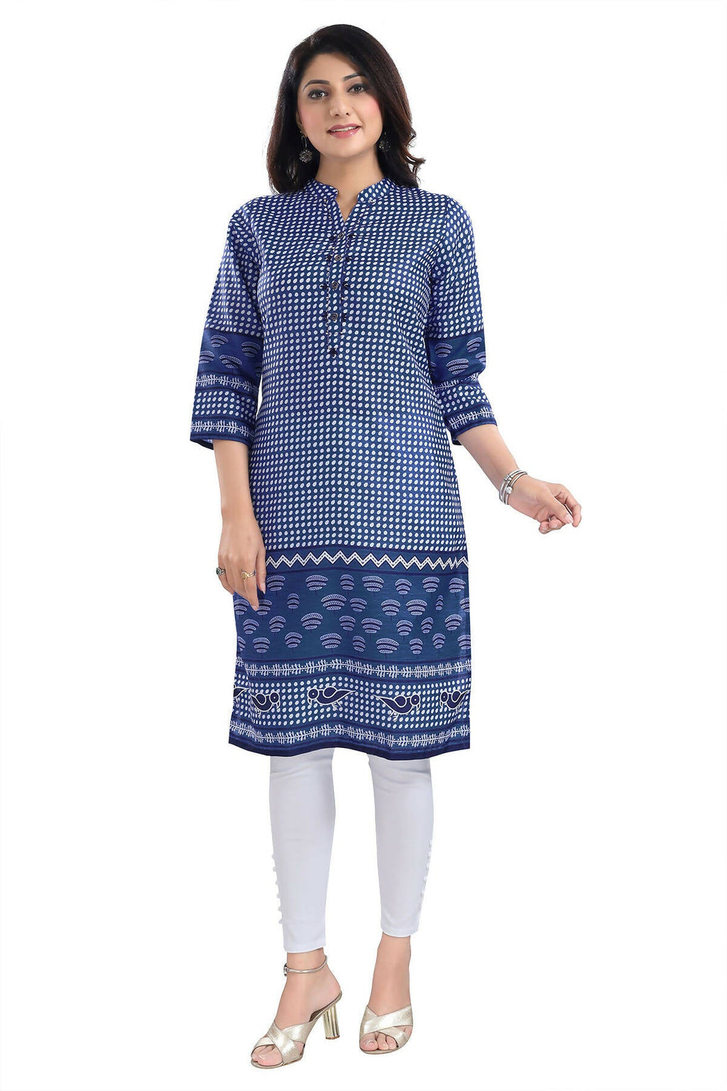 Snehal Creations Indigo Blue Designer Digital Print Cotton Slub Fabric Long Kurti Tunic | Grocsy