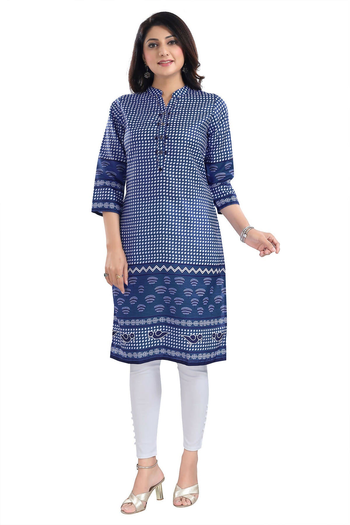Snehal Creations Indigo Blue Designer Digital Print Cotton Slub Fabric Long Kurti Tunic | Grocsy