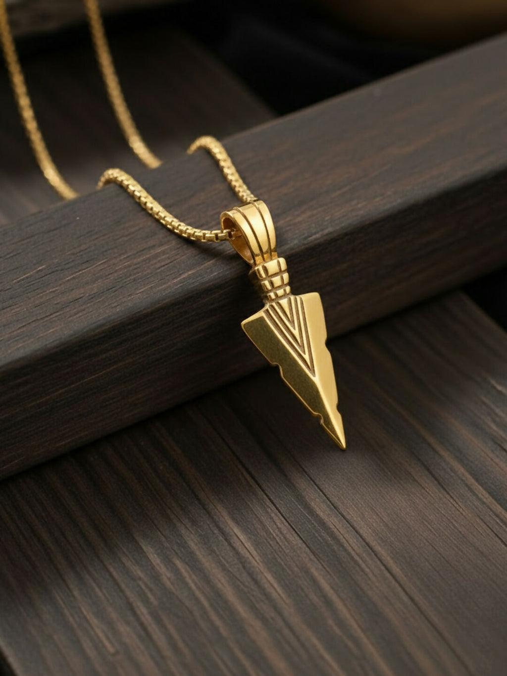 NVR Men's Arrow Shaped Gold Plated Pendant with Chain | Grocsy