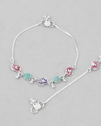 VOJ Set of 2 Silver Plated Designer Multi Color Anklet | Grocsy