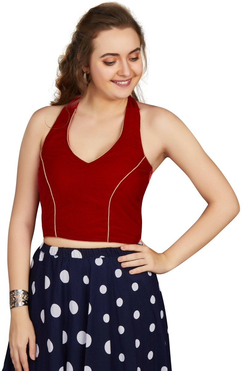 Aastha Fashion Women's Women's Maroon Velvet Solid Readymade Blouse | Grocsy