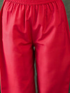 The52 Women's Beautiful Printed Work Rayon Fabric Flared Kurta Pant and Dupatta Set-Red | Grocsy