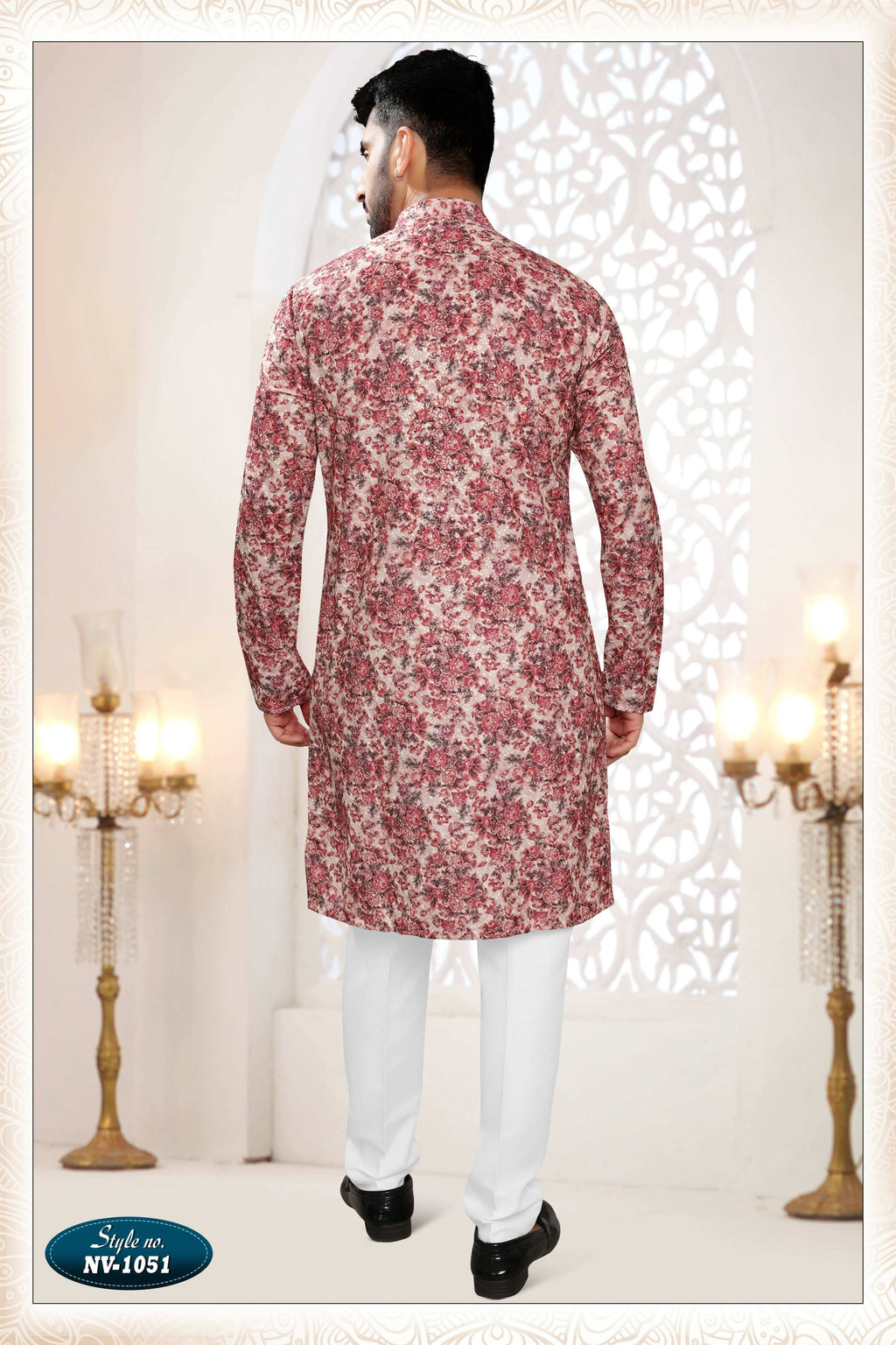 Joban Fashion Men's Pinkish Red Straight Rayon Thread Embroidery All Over Kurta Set | Grocsy