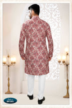 Joban Fashion Men's Pinkish Red Straight Rayon Thread Embroidery All Over Kurta Set | Grocsy
