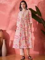 Joban Fashion Printed Pink Pure Cotton Kurta Set | Grocsy