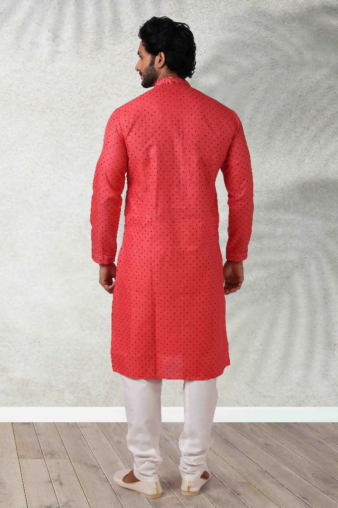 Raivat Ethnic Cotton Printed Work Kurta Pajama In Pink Colour | Grocsy