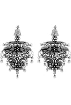 Mominos Fashion Joharkamal Silver-Plated Peacock Design Drop Earrings For Women