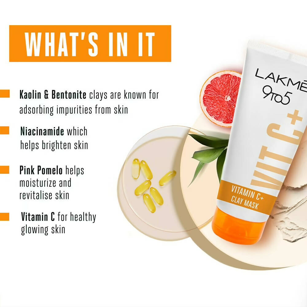 Lakme 9to5 Vitamin C Clay Mask | Grocsy