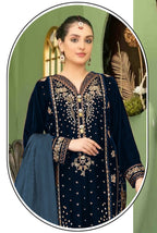 Anaita Navy Blue Velvet Suit with Embroidery Sequence Work | Grocsy