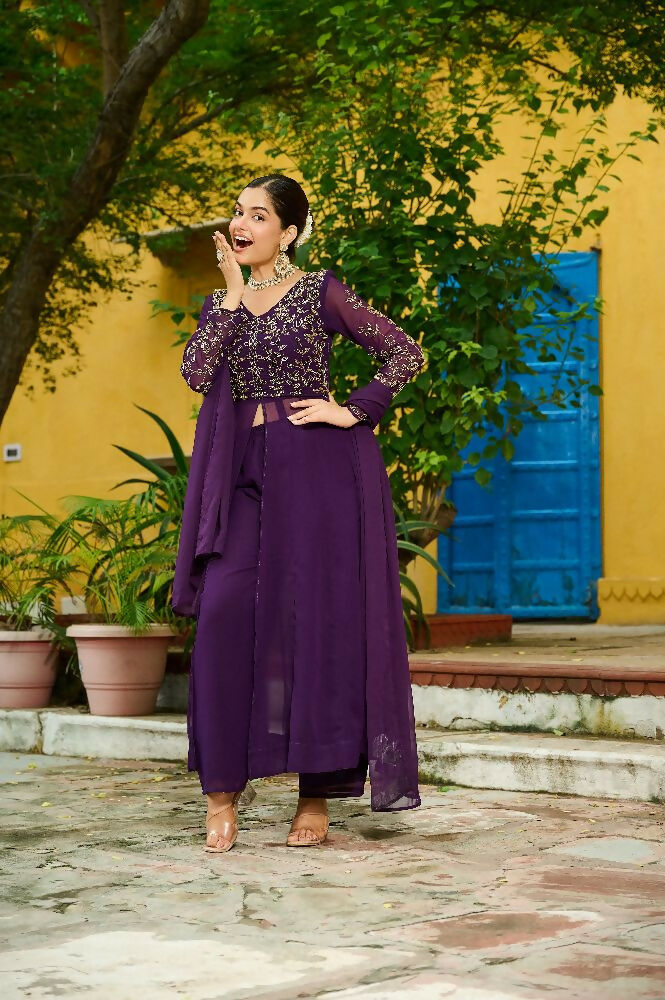 Joban Fashion Purple Readymade Kurta Set With Sequence embroidery Work | Grocsy