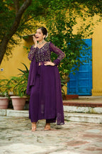 Joban Fashion Purple Readymade Kurta Set With Sequence embroidery Work | Grocsy
