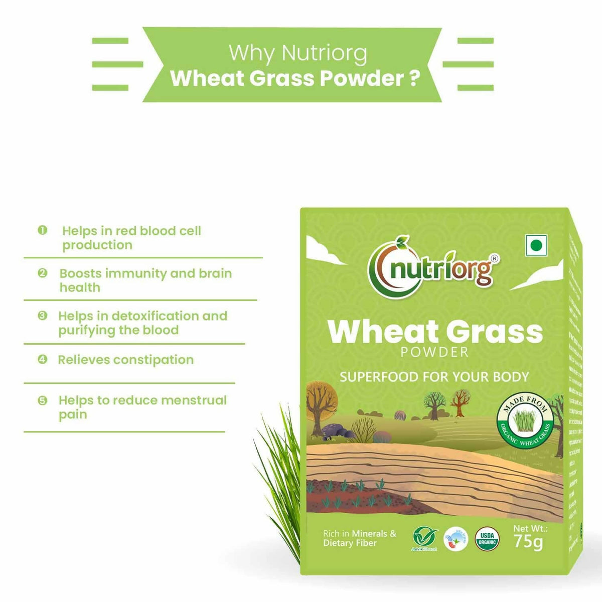 Nutriorg Certified Organic Wheatgrass Powder | Grocsy