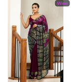 Arfa Fashion House Wine Georgette Sequince Saree | Grocsy