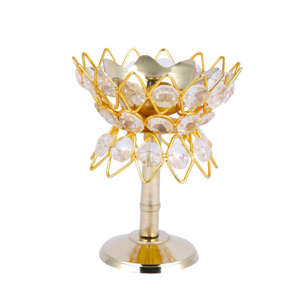 CraftVatika Brass Crystal Kerala Diya Stand | Grocsy