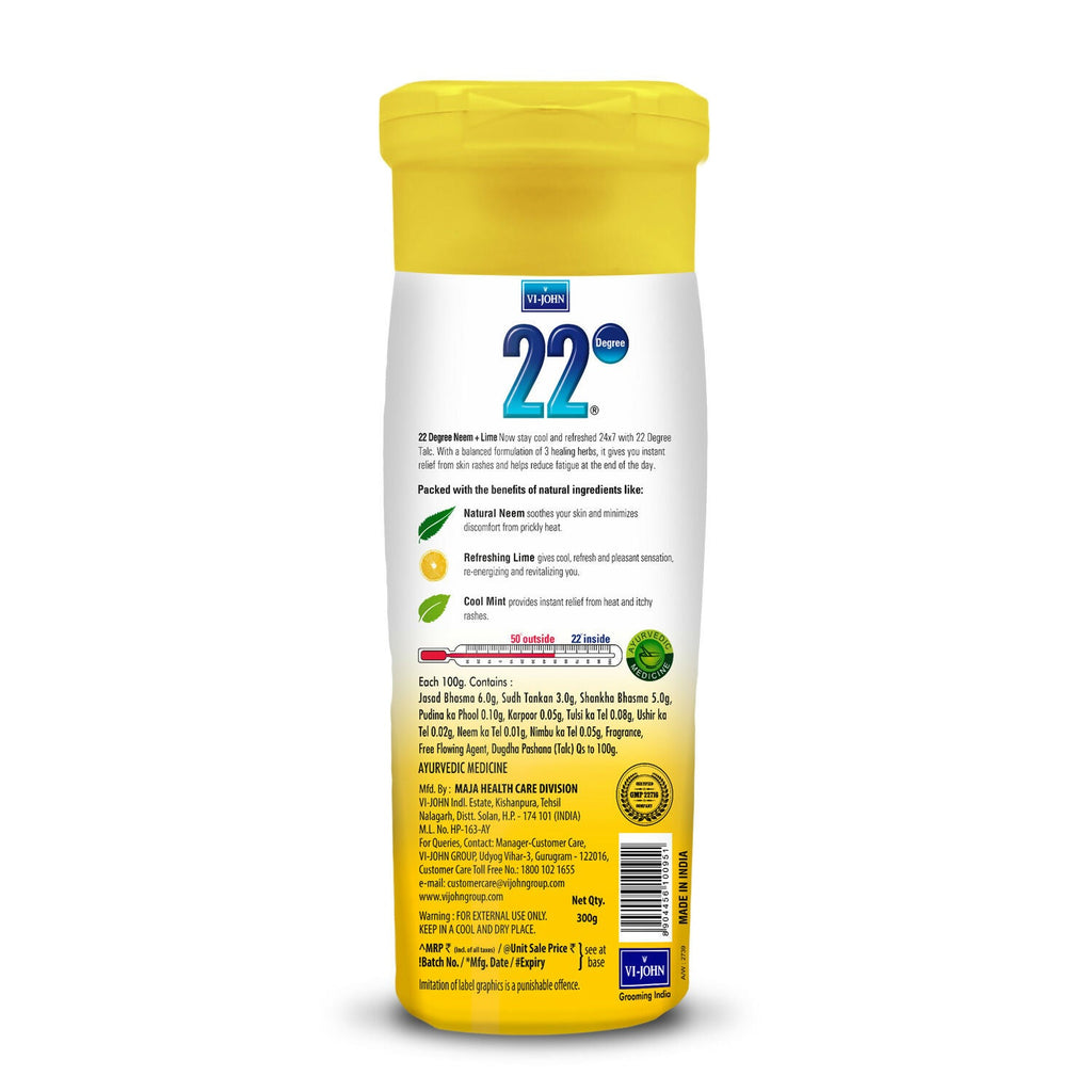 VI-JOHN 22 Degree Cooling Talc Beat the Heat Neem and Lime | Grocsy