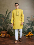 Vastranavya Yellow Exclusive Viscose Silk Festival Wear Real Mirror Work Kurta with Dupatta | Grocsy