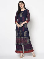Aniyah Rayon Navy Blue Color Block Print Straight kurta (AN-180K) | Grocsy
