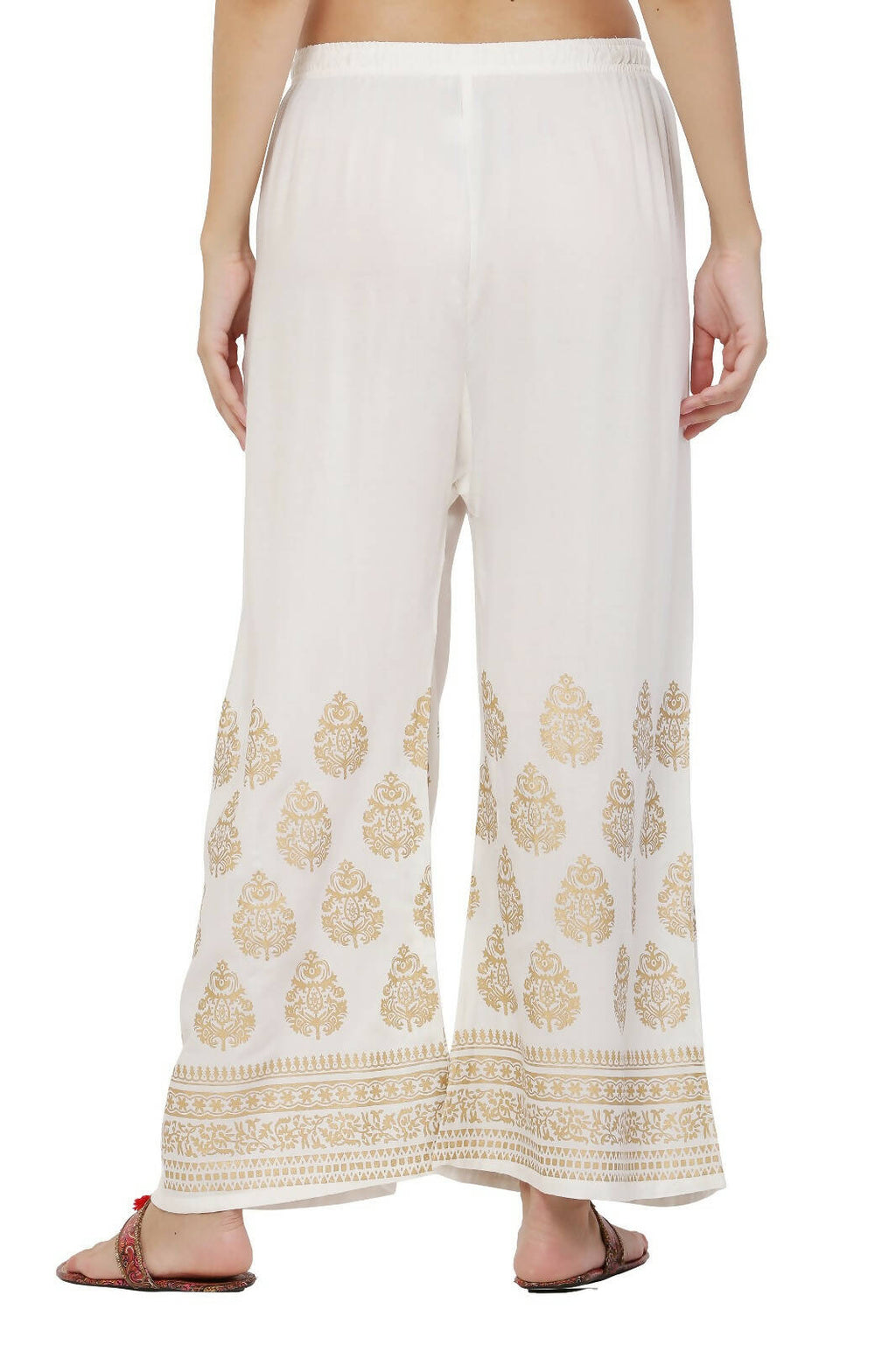 PAVONINE White Color Golden Printed Rayon Fabric Sharara For Women | Grocsy