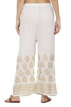PAVONINE White Color Golden Printed Rayon Fabric Sharara For Women | Grocsy