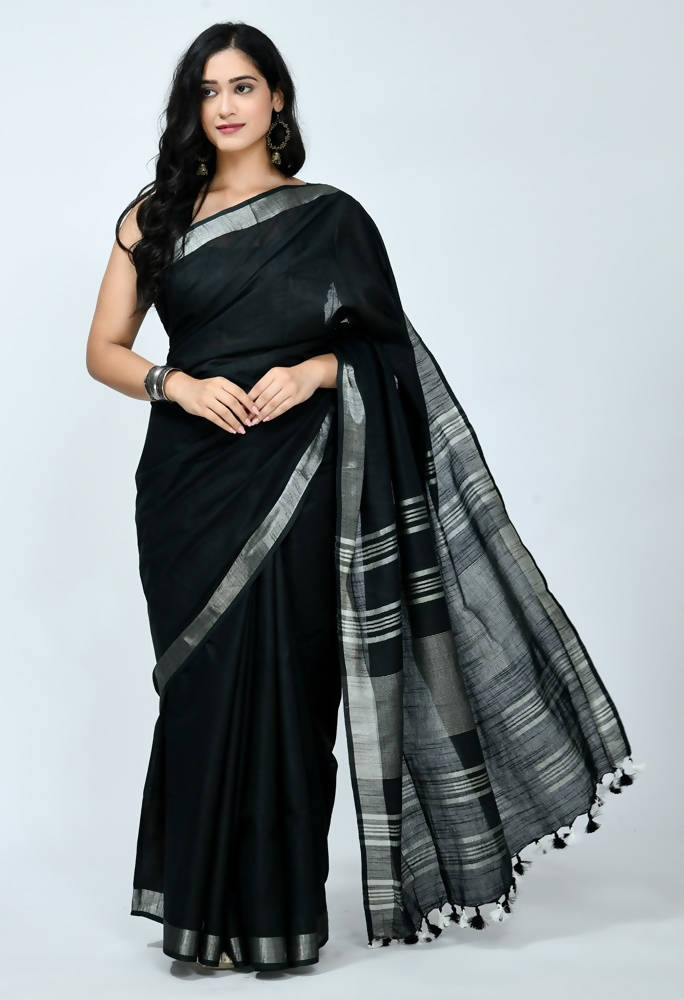 Mominos Fashion Moeza Bhagalpuri Handloom Silk Black Saree | Grocsy