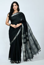 Mominos Fashion Moeza Bhagalpuri Handloom Silk Black Saree | Grocsy