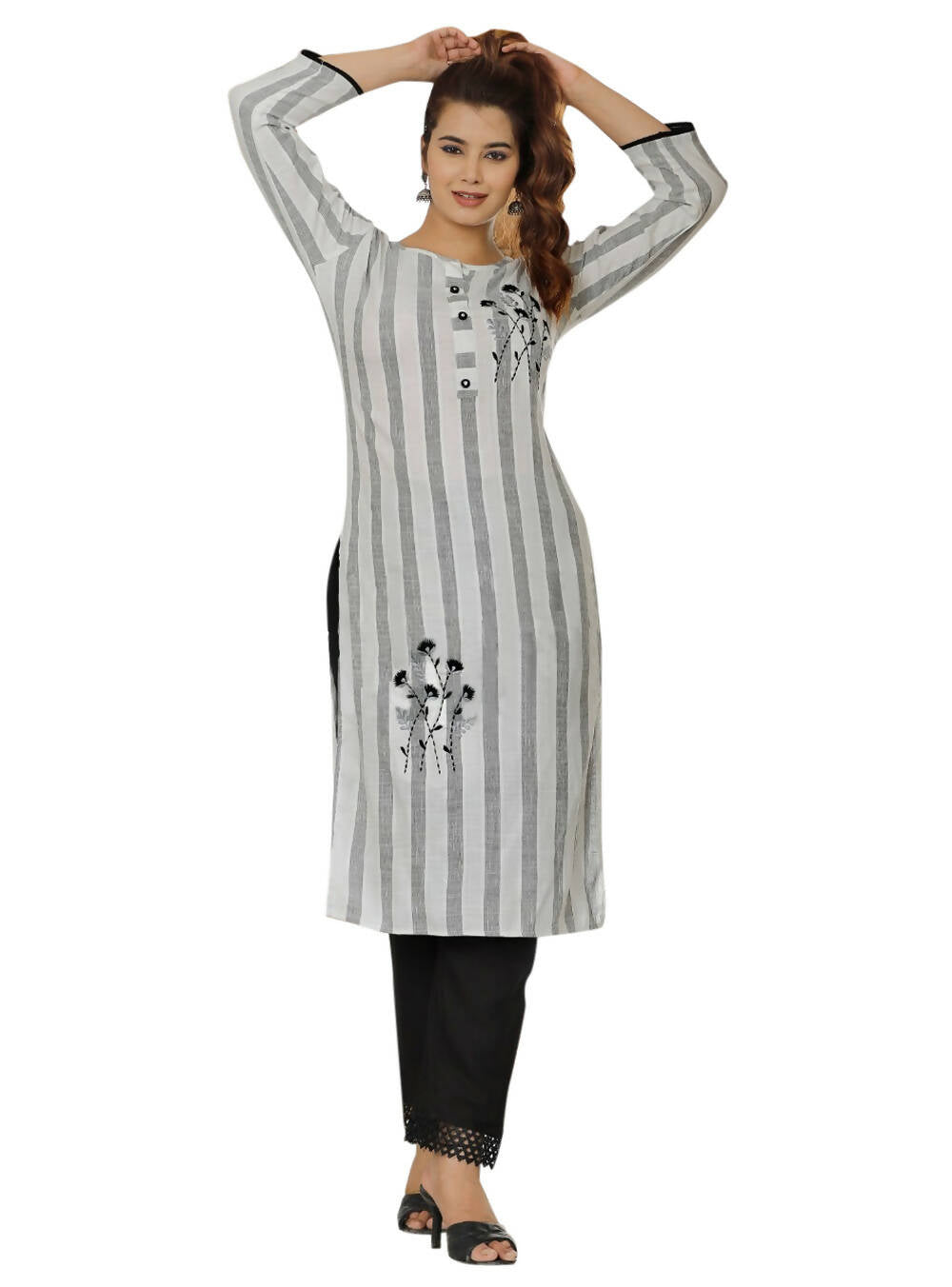 Vamika Embroidery Rayon White Party Wear/Casual Wear Kurta Set/Suit | Grocsy