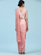 Peach Ombre Satin Georgette Plain Ready to wear Saree with stitched Blouse - Vrinda | Grocsy