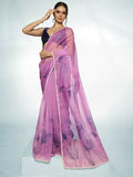 Purple Organza Designer Printed Saree - Shezlin | Grocsy