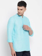 Even Apparels Pure Cotton Men's Kurta in Blue Color With Band Collar | Grocsy