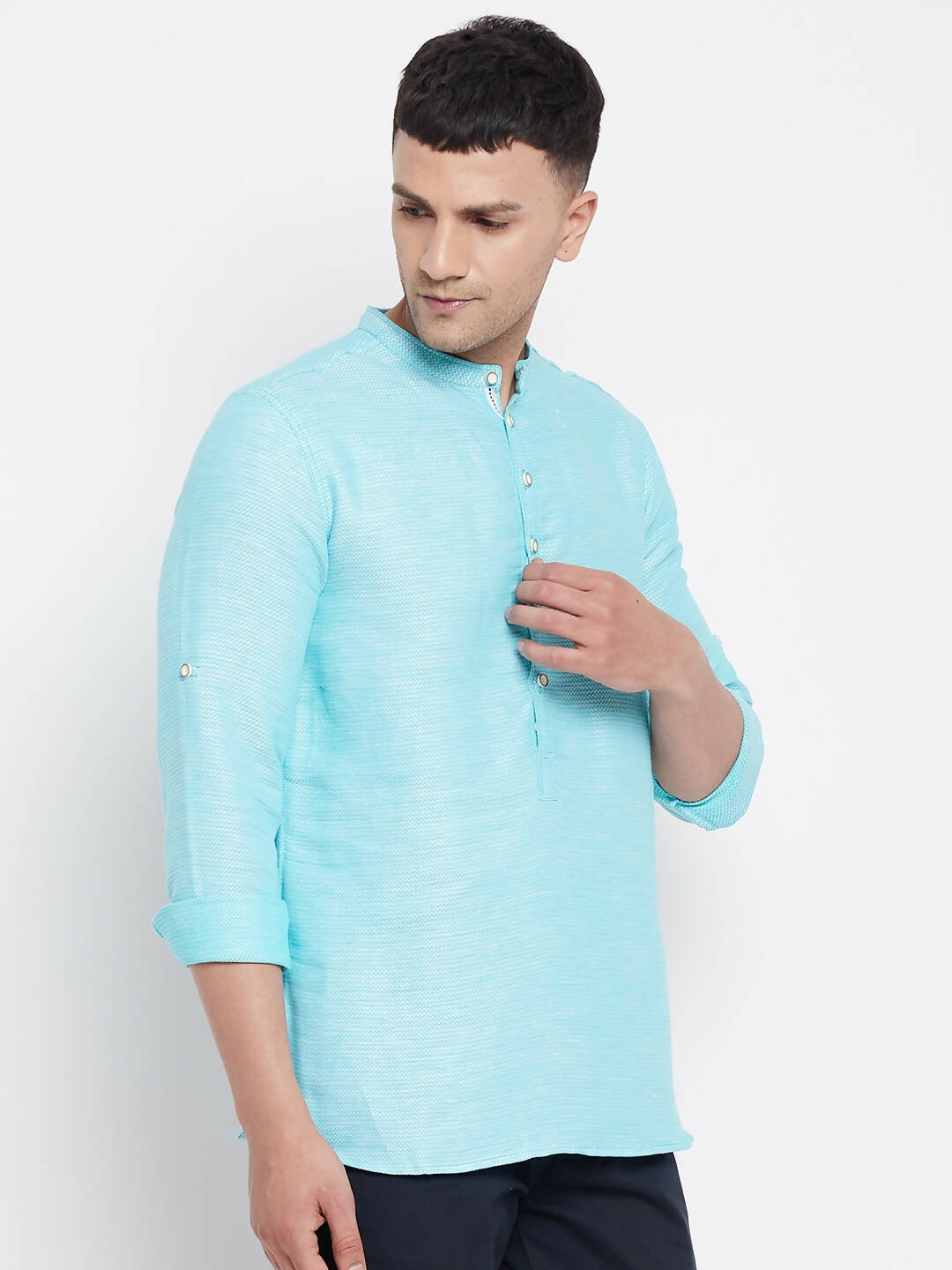 Even Apparels Pure Cotton Men's Kurta in Blue Color With Band Collar | Grocsy