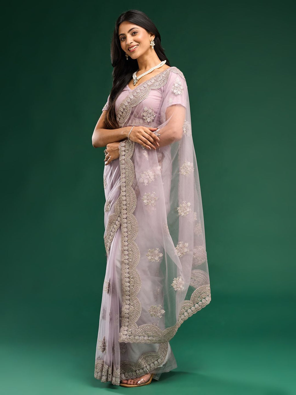 kasee Floral Embroidered Net Saree | Grocsy