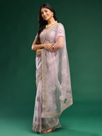 kasee Floral Embroidered Net Saree | Grocsy