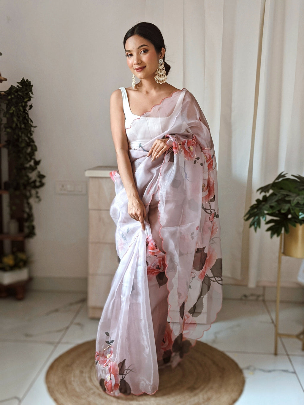 Vamsee Pinki Khatali Baby Pink Organza Saree | Grocsy